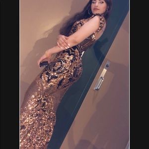 Black and gold long mermaid dress